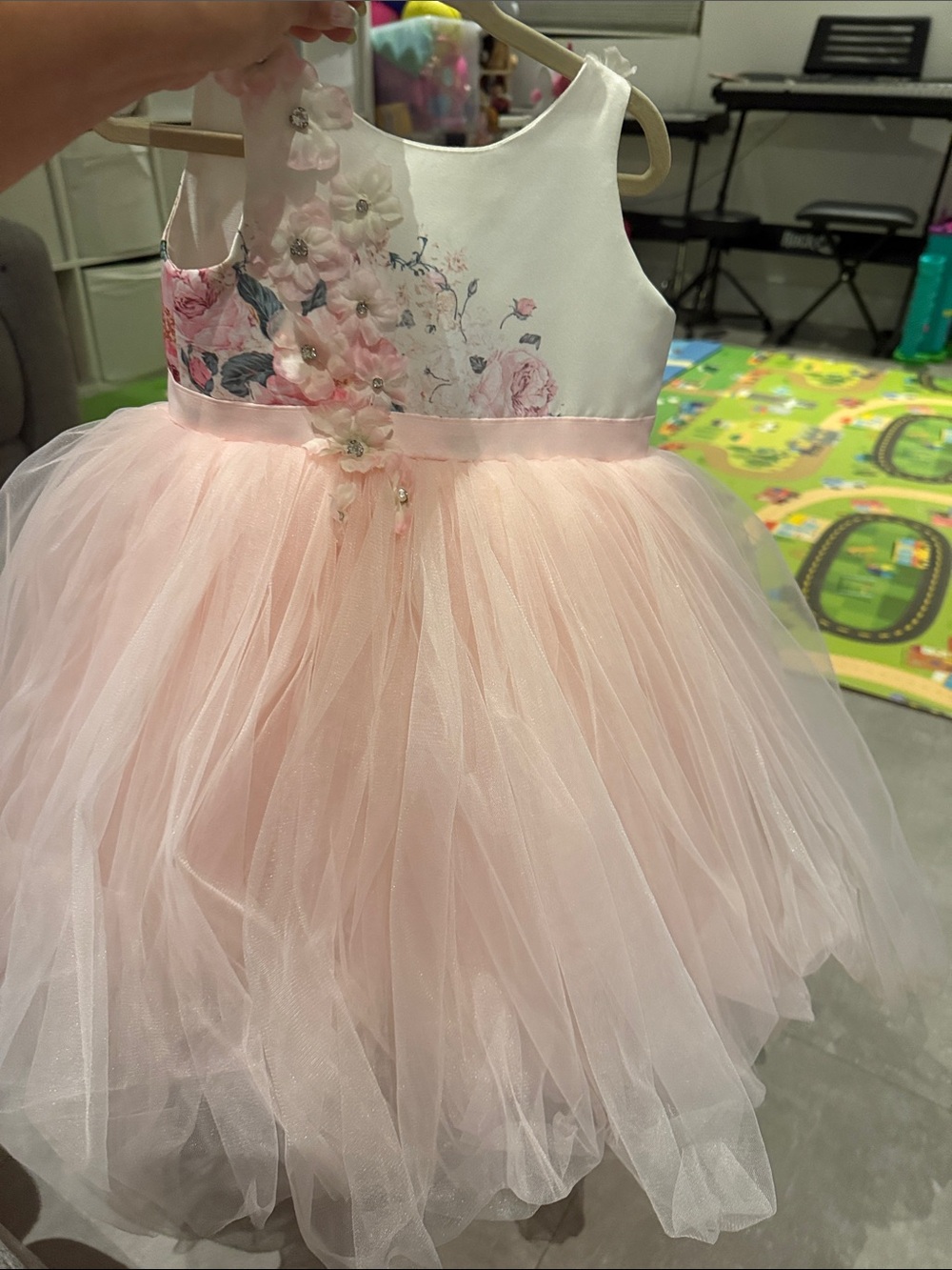 Itty Bitty Toes Pink Floral Tulle Party Dress